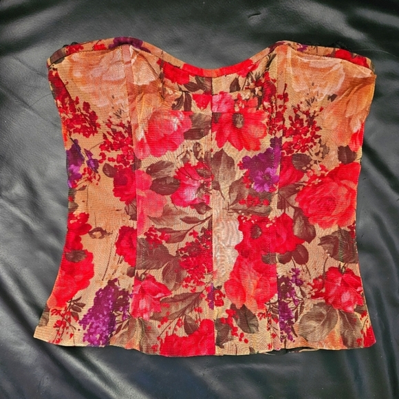 Victoria's Secret Corset Floral Strapless Top Stretchy Padded Full Zip Sz Small - Picture 1 of 12